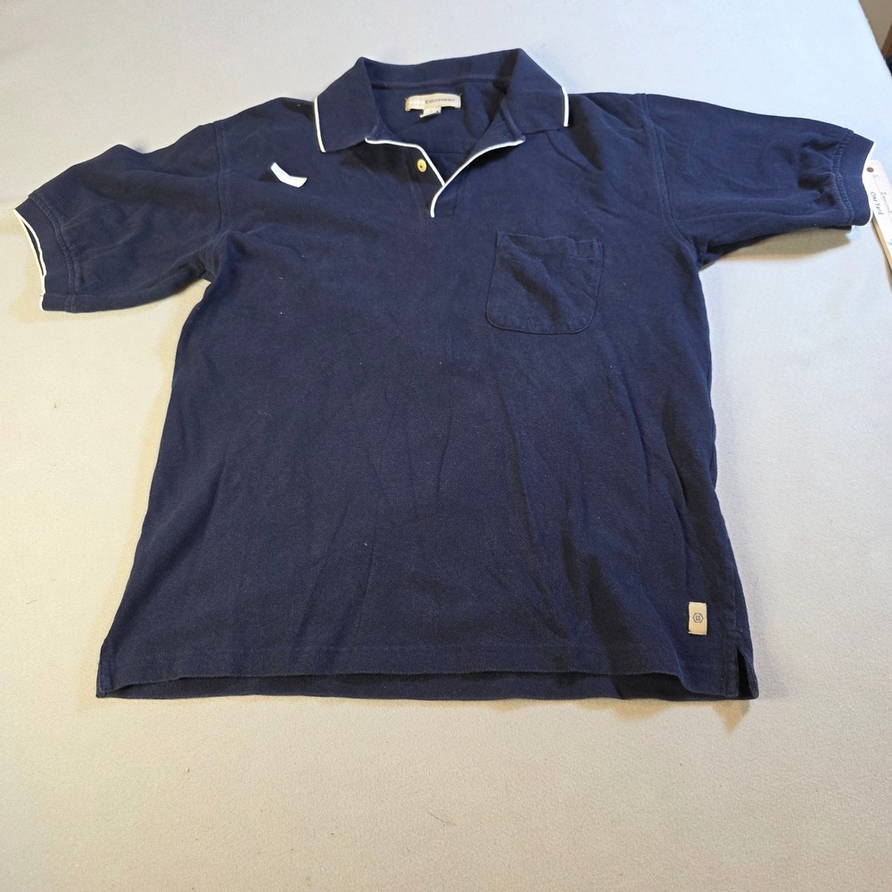 Basic Equipment Mens Navy Blue Pique Polo Shirt Distressed Cotton Large